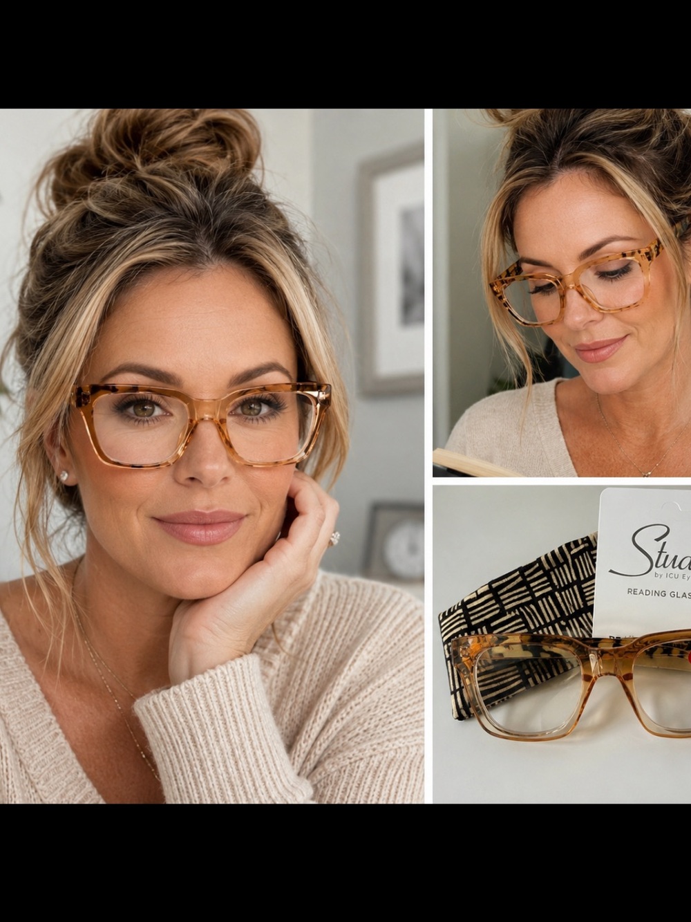 NWT- Studio Reading Glasses by ICU EYEWEAR in Amber Tortoiseshell w/ case. +1.25